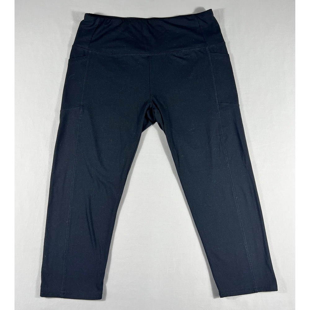 RBX Womens Black High Waist Capri Leggings with Pockets Size XL Cotton Spandex - Picture 2 of 7